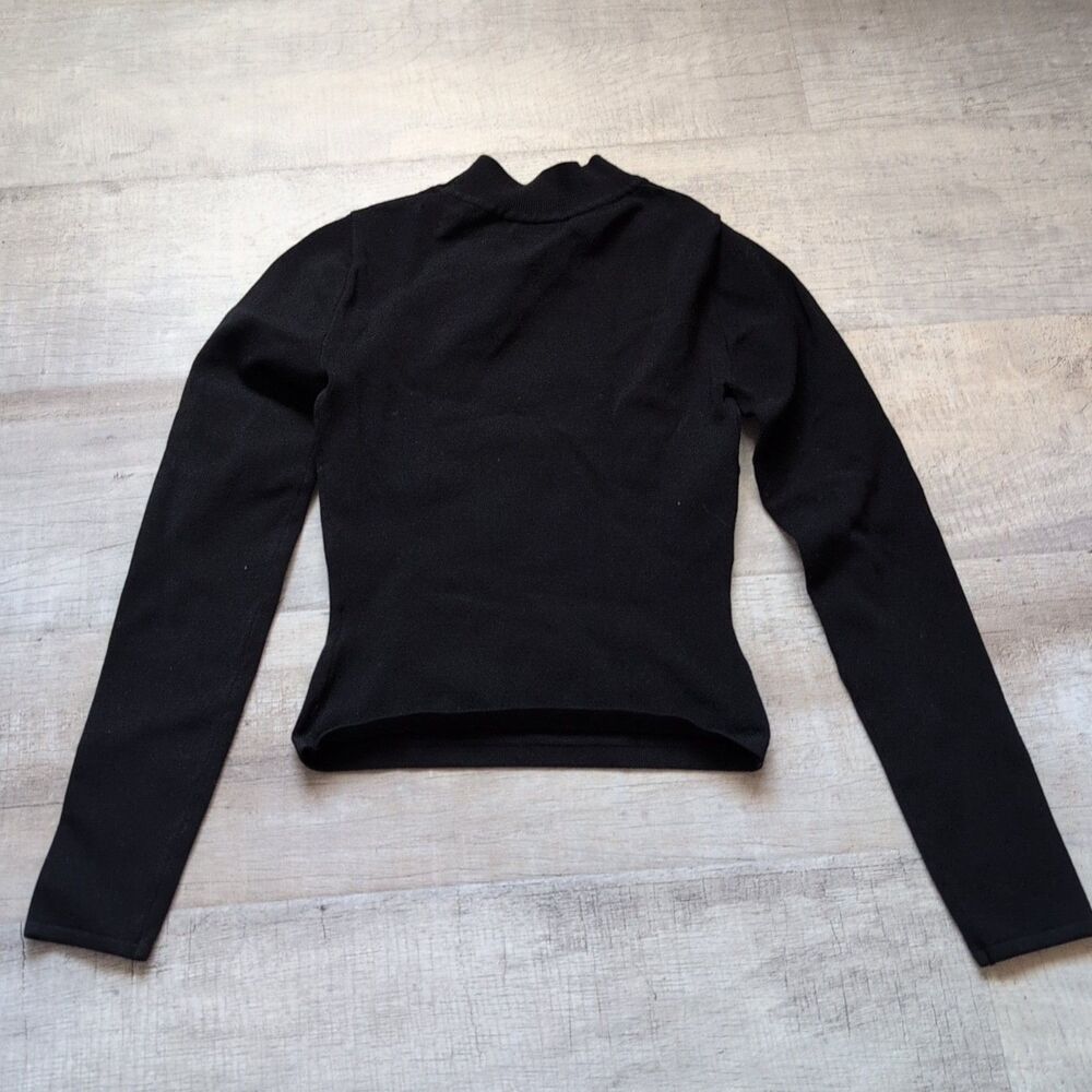 Babaton Black Stretch Knit Long Sleeve Crop Top Women’s 2XS